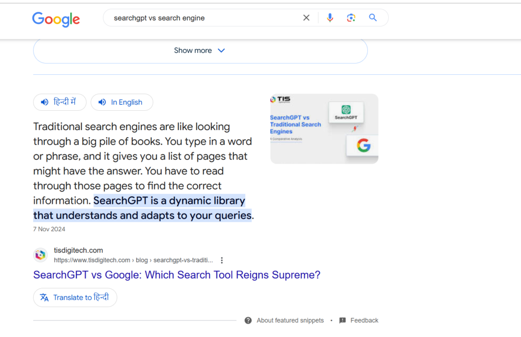 Featured Snippet Result
